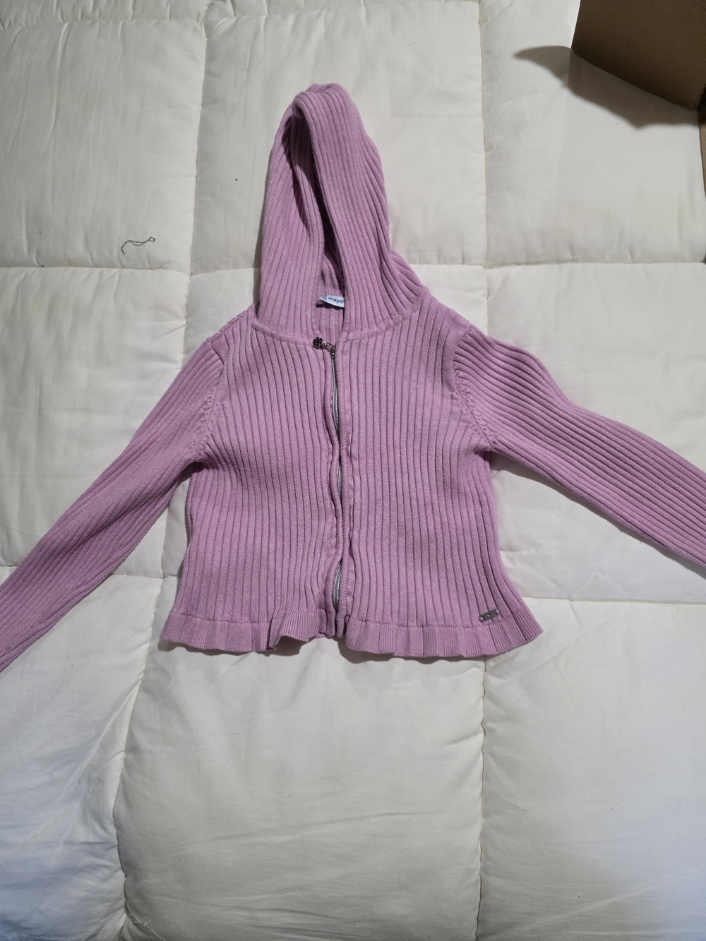 Mayoral Ribbed Hooded Zip Sweater - Lavender Pink
